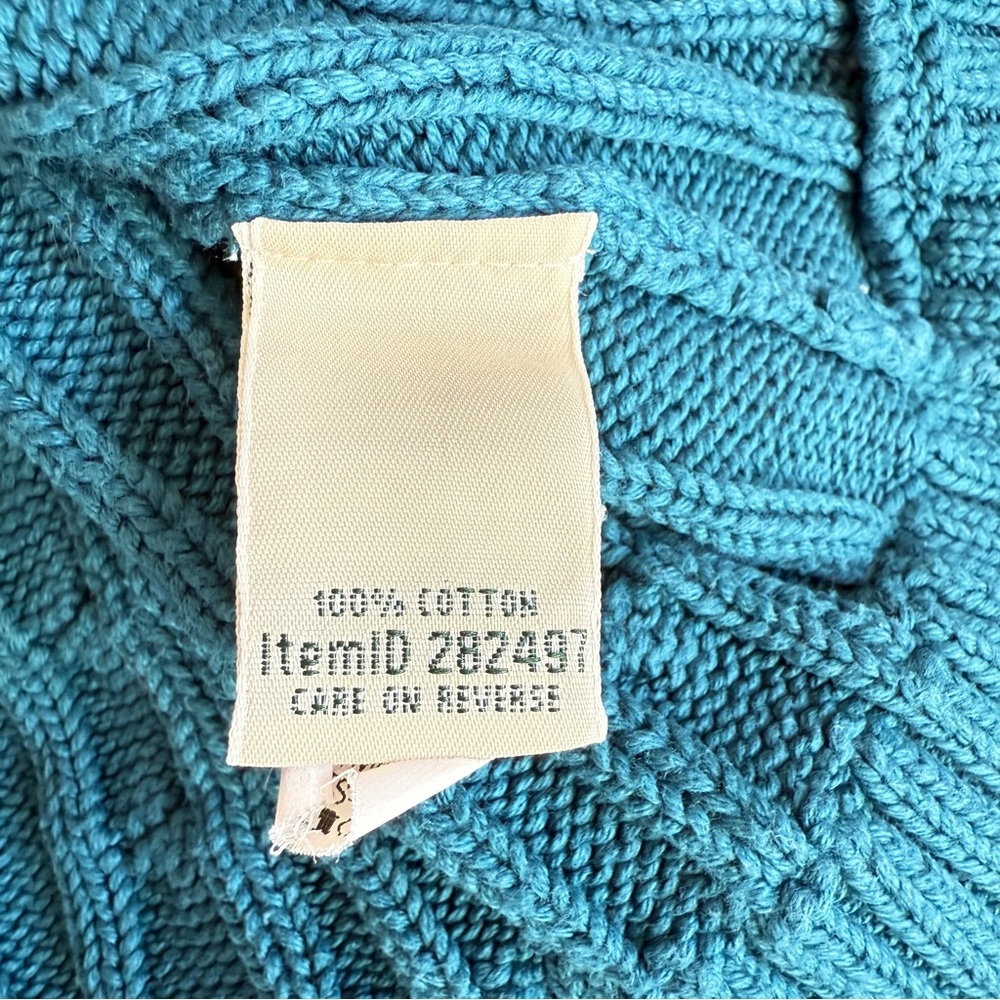 L.L.Bean Women’s Shawl Collar Cable Knit Cardigan Teal Size L - Picture 6 of 6